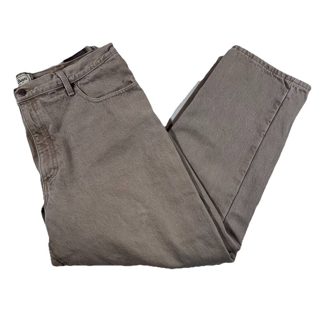 LL Bean Natural Fit Tan Canvas Flannel Lined 100% Cotton Pants Y2K Men's 40x29